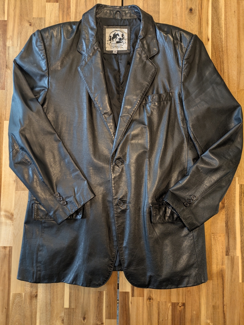 Vintage Saddlery Black Leather Jacket 46 Tall
